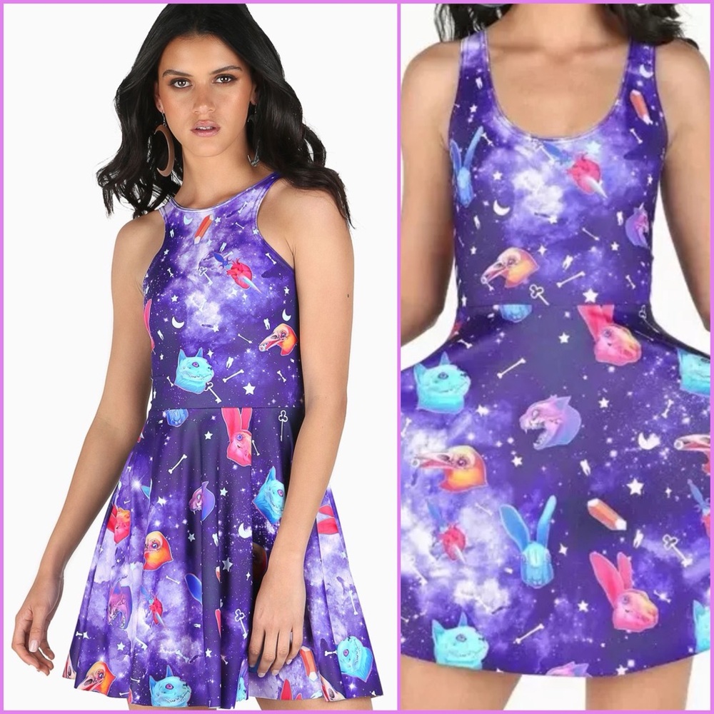 Black Milk Space Skulls Reversible Skater Dress Galaxy XS Museum Piece